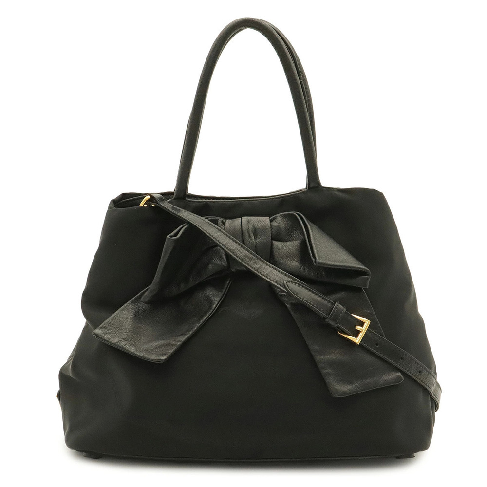 Prada jacquard ribbon 2way Shoulder Bag black Nero Black